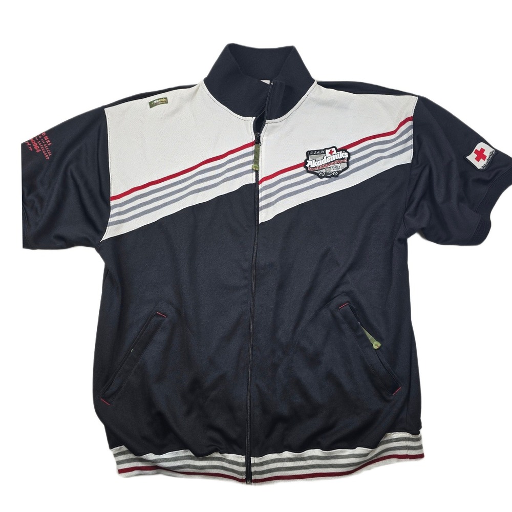 Akademiks Short Sleeve Track Jacket Mens Large‎ Navy White Search Rescue NEW